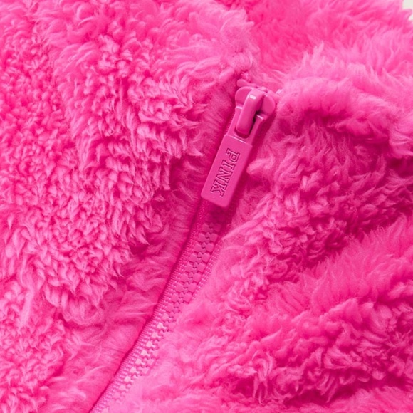 NWT Victorias Secret ATOMIC PINK Teddy Full Zip Jacket Barbie Pink - Picture 5 of 5